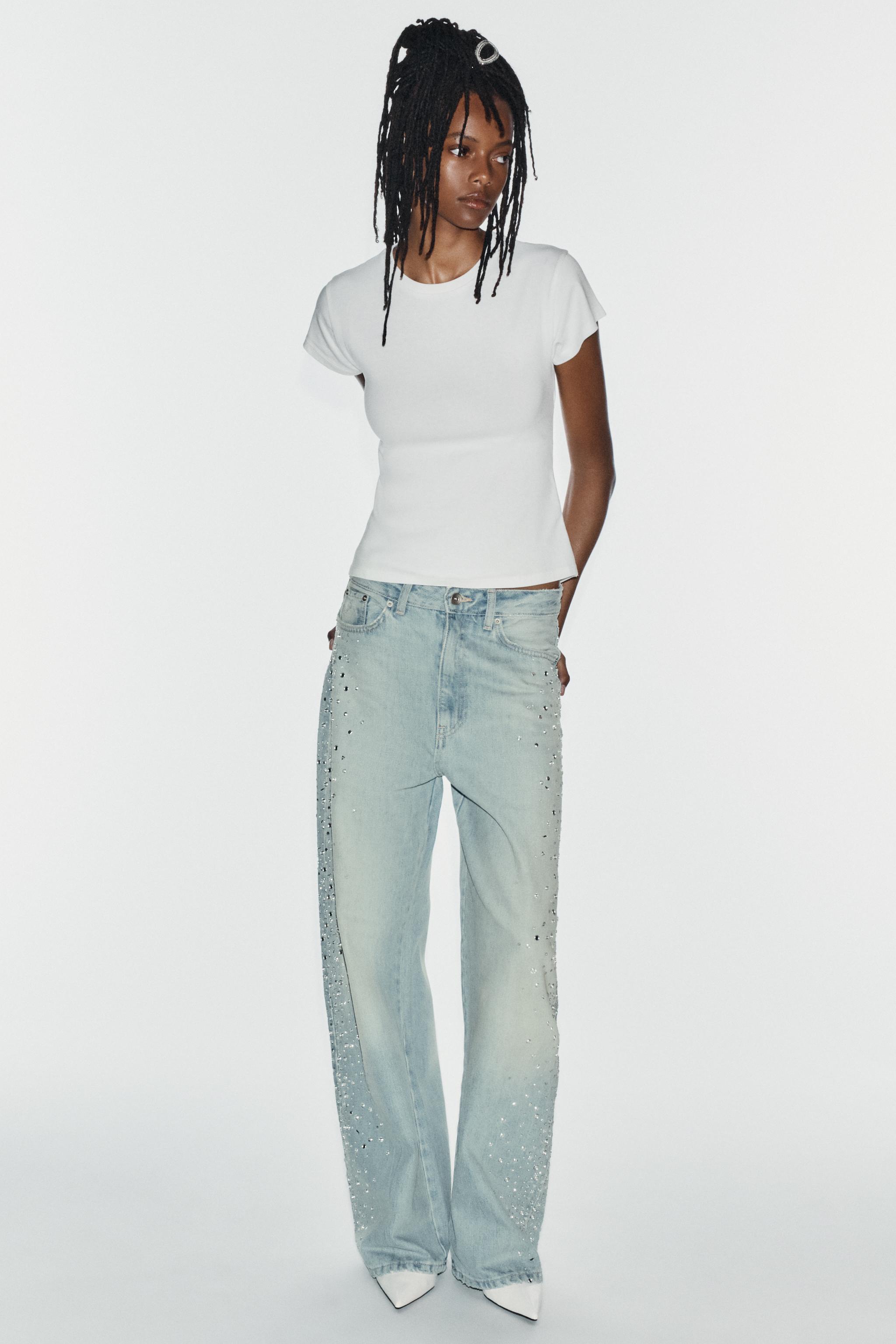 TRF RHINESTONE WIDE-LEG JEANS
